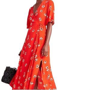 FAITHFULL THE BRAND Bright Red Rivera Floral Midi Wrap Dress-Size Small